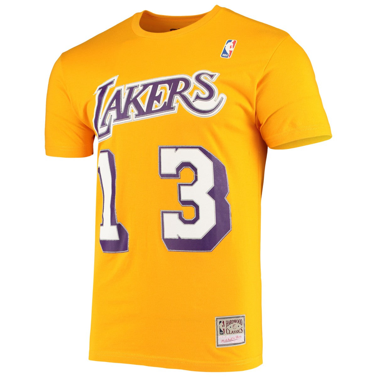 Wilt Chamberlain Los Angeles Lakers Hardwood Classics Stitch Name & Number T-Shirt Gold