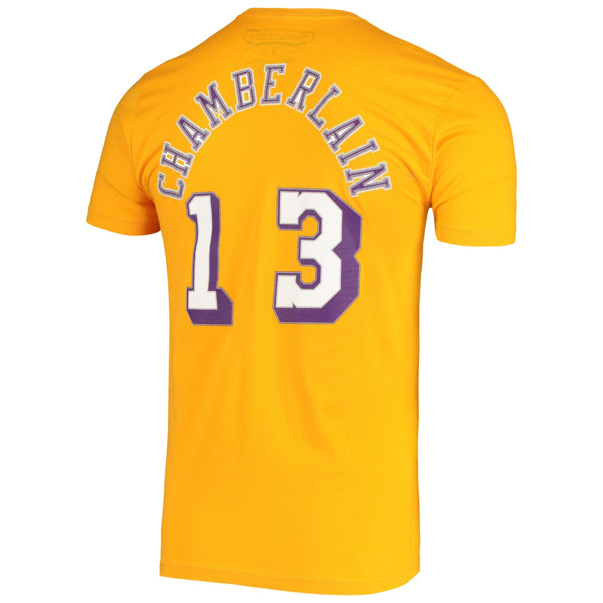 Wilt Chamberlain Los Angeles Lakers Hardwood Classics Stitch Name & Number T-Shirt Gold