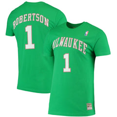 Oscar Robertson Milwaukee Bucks Hardwood Classics Stitch Name & Number T-Shirt Green