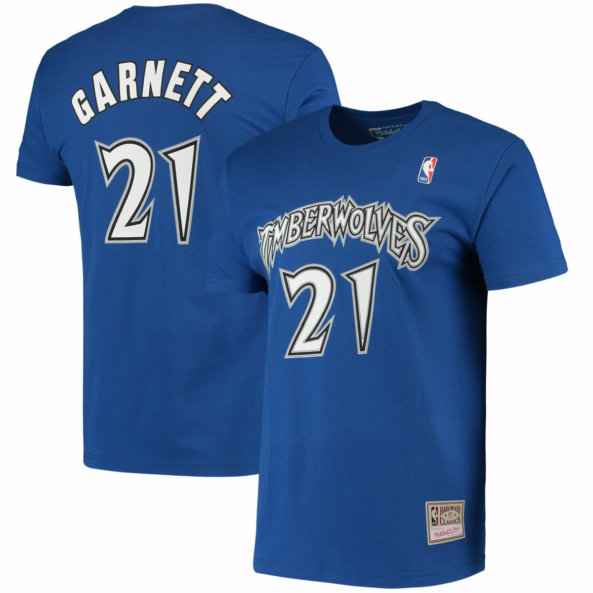 Kevin Garnett Minnesota Timberwolves Hardwood Classics Stitch Name & Number T-Shirt Blue