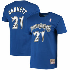 Kevin Garnett Minnesota Timberwolves Hardwood Classics Stitch Name & Number T-Shirt Blue