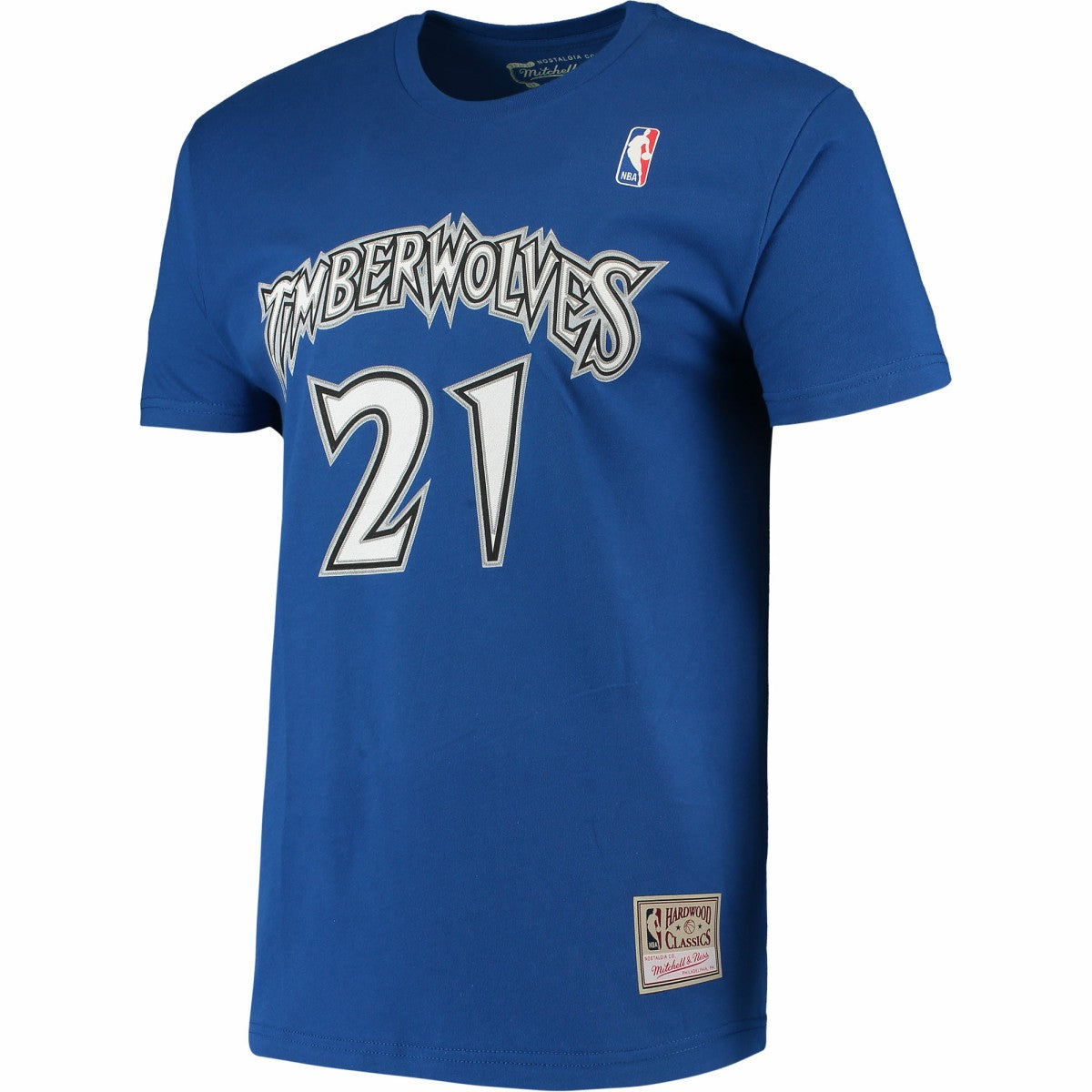 Kevin Garnett Minnesota Timberwolves Hardwood Classics Stitch Name & Number T-Shirt Blue