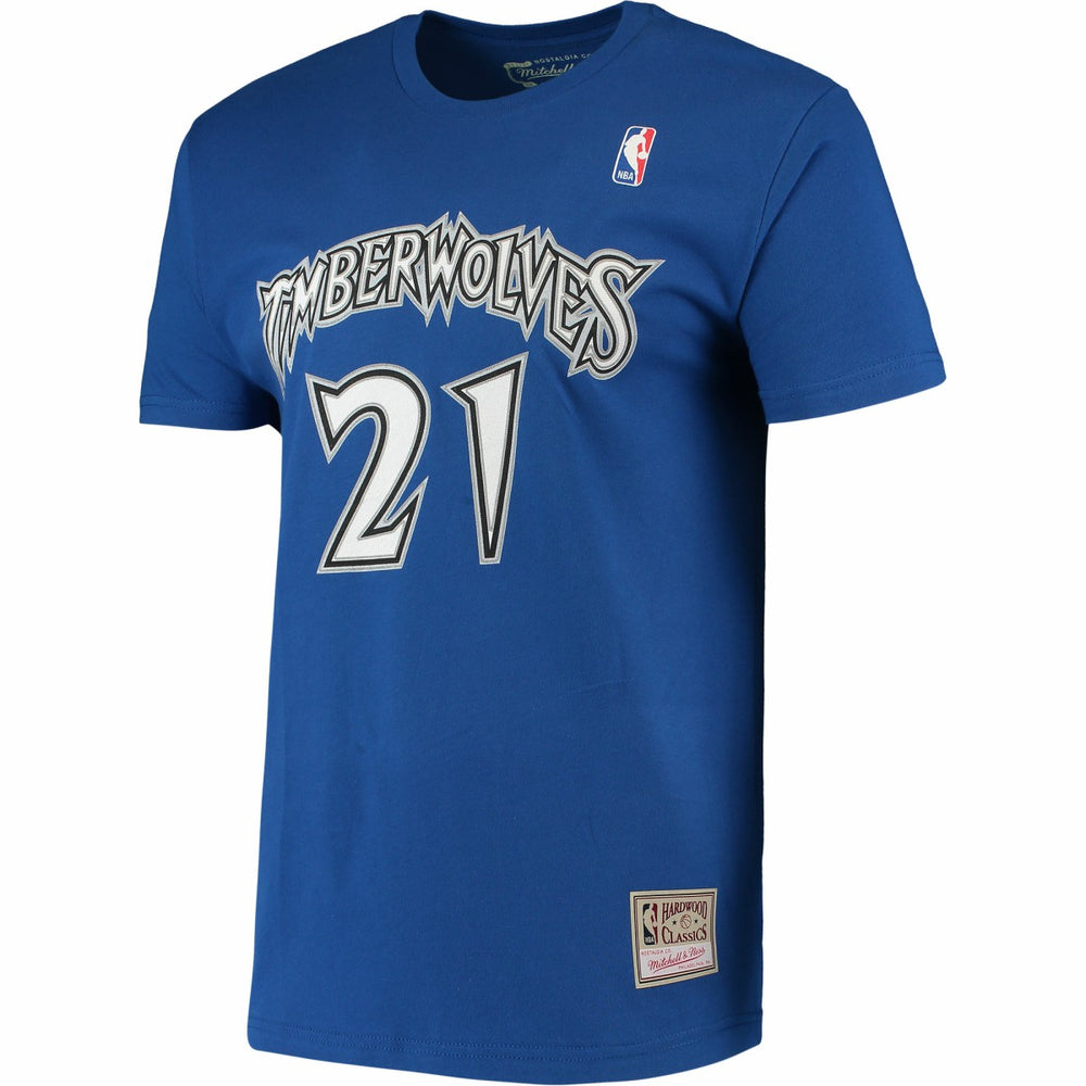 Kevin Garnett Minnesota Timberwolves Hardwood Classics Stitch Name & Number T-Shirt Blue