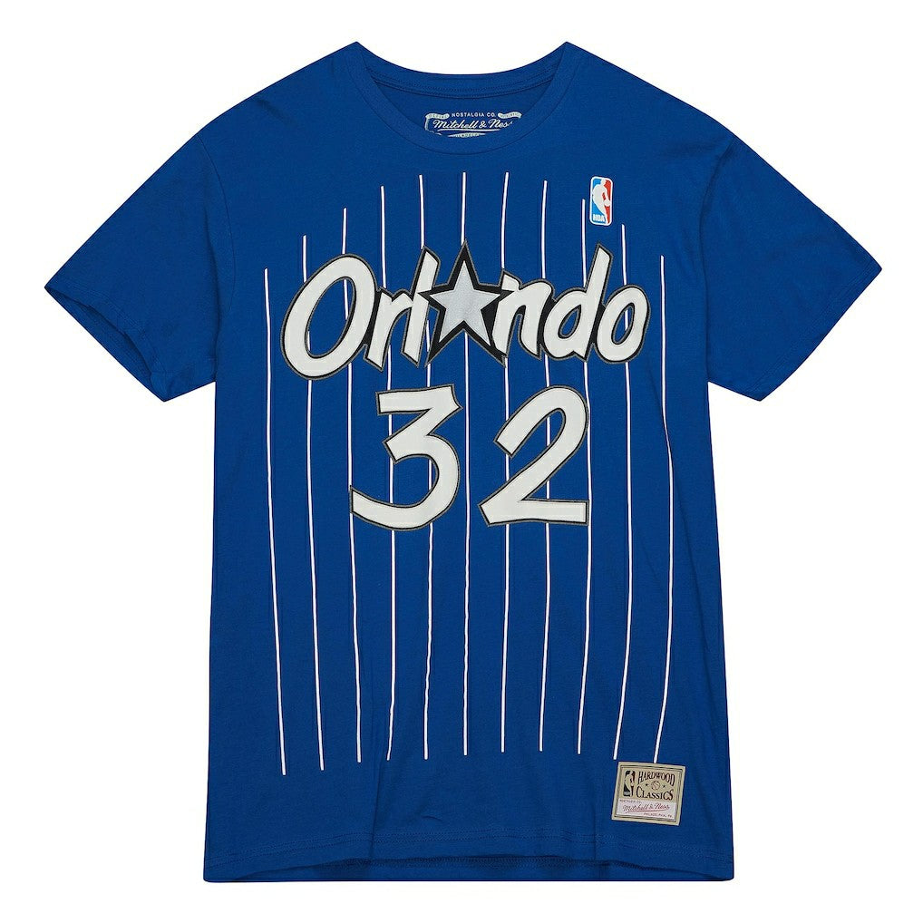 Shaquille O'Neal Orlando Magic Hardwood Classics Stitch Name & Number T-Shirt Blue