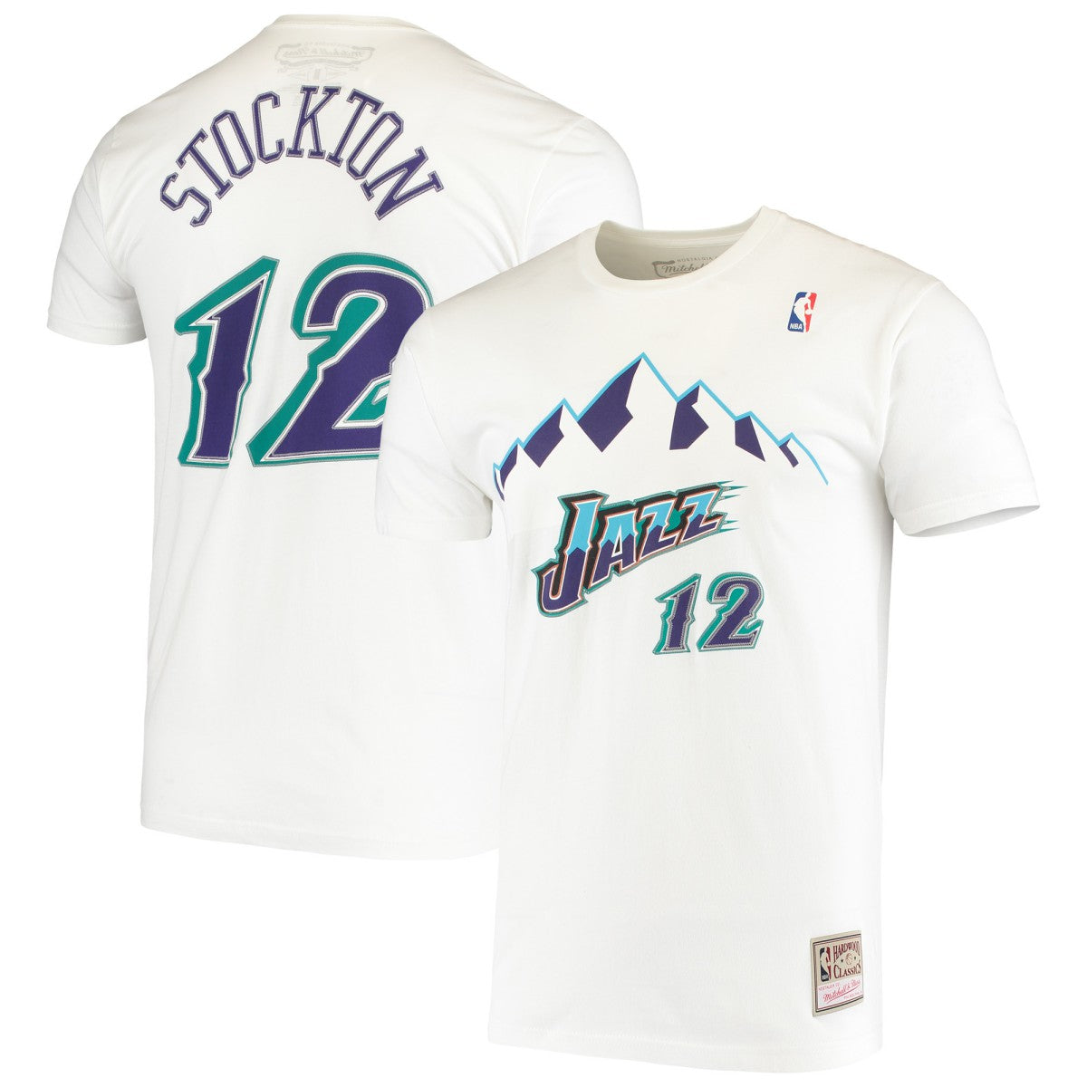 John Stockton Utah Jazz Hardwood Classics Stitch Name & Number T-Shirt White