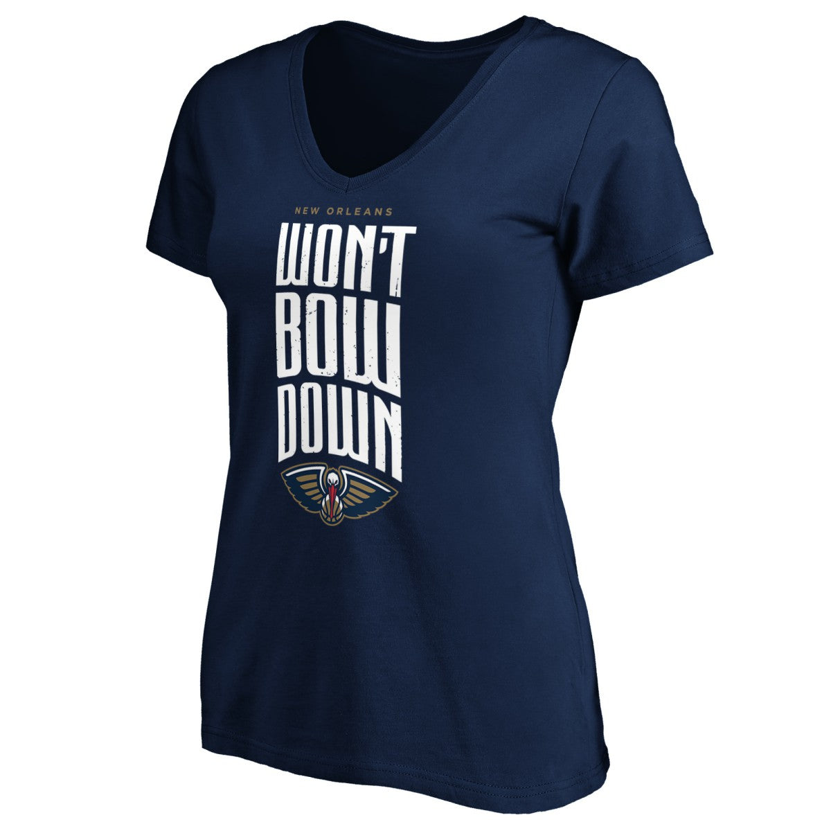 New Orleans Pelicans Women's Won't Bow Down V-Neck T-Shirt Navy