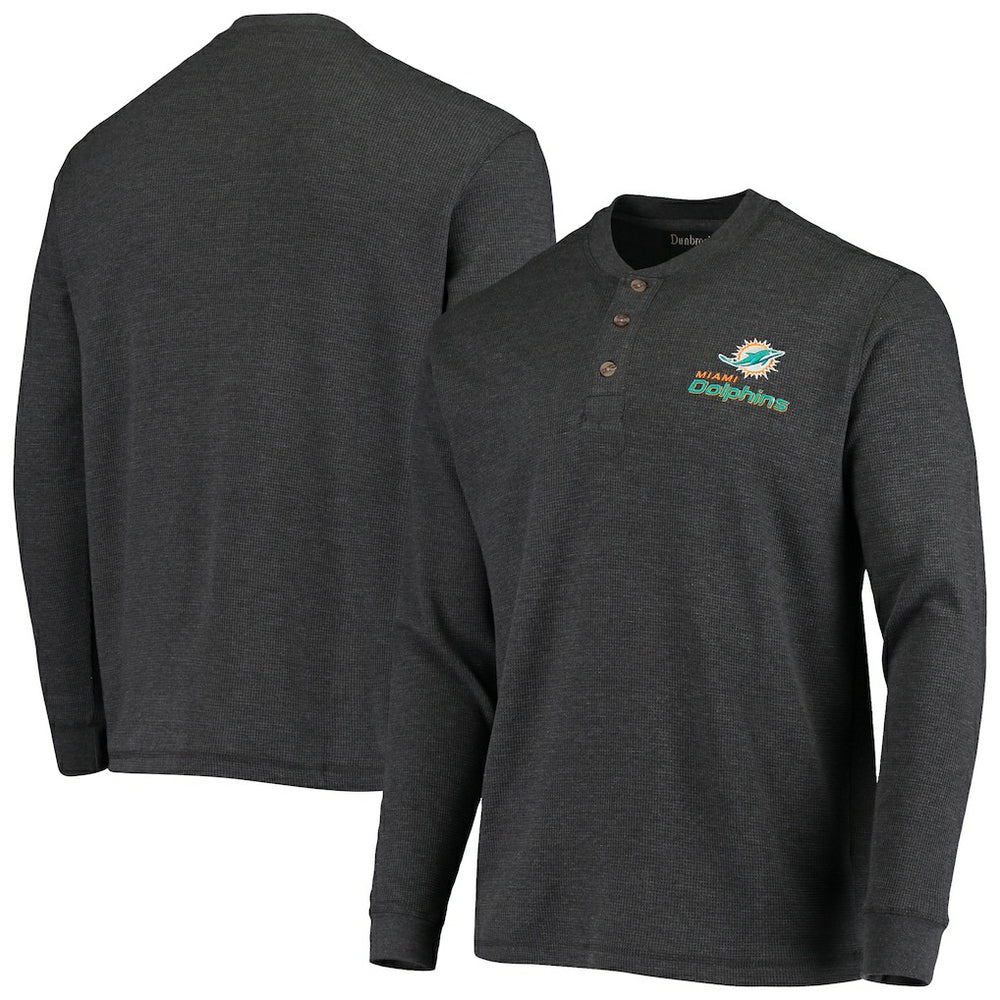 Miami Dolphins Dunbrooke Logo Maverick Thermal Henley Long Sleeve T-Shirt Charcoal