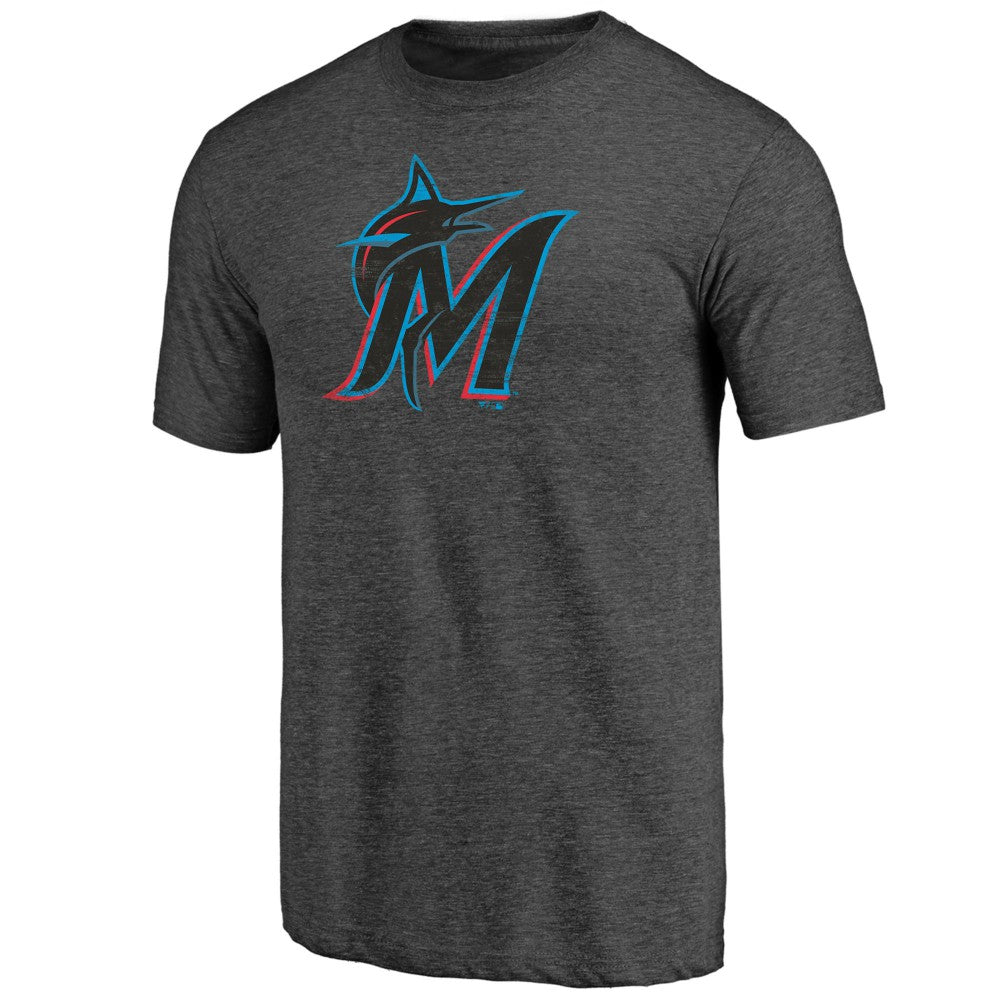 Miami Marlins Weathered Official Logo Tri-Blend T-Shirt - Charcoal T-shirts