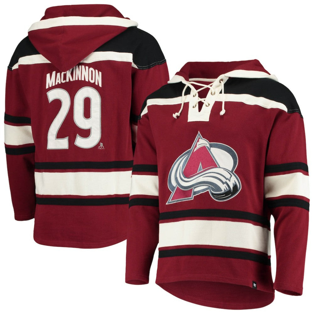 NHL Nathan MacKinnon Colorado Avalanche '47 Player Name & Number Lacer Pullover Hoodie - Burgundy