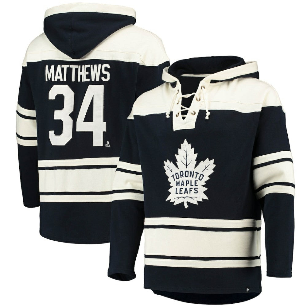 NHL Auston Matthews Toronto Maple Leafs '47 Player Name & Number Lacer Pullover Hoodie - Blue