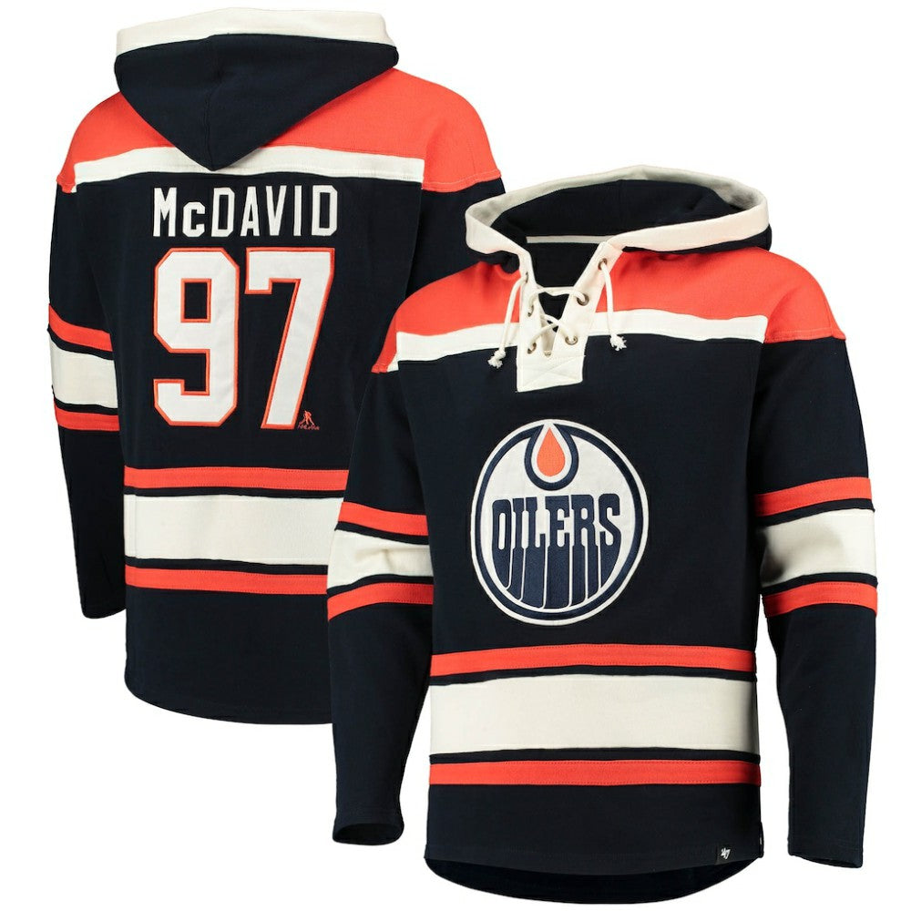 NHL Connor McDavid Edmonton Oilers '47 Player Name & Number Lacer Pullover Hoodie - Navy