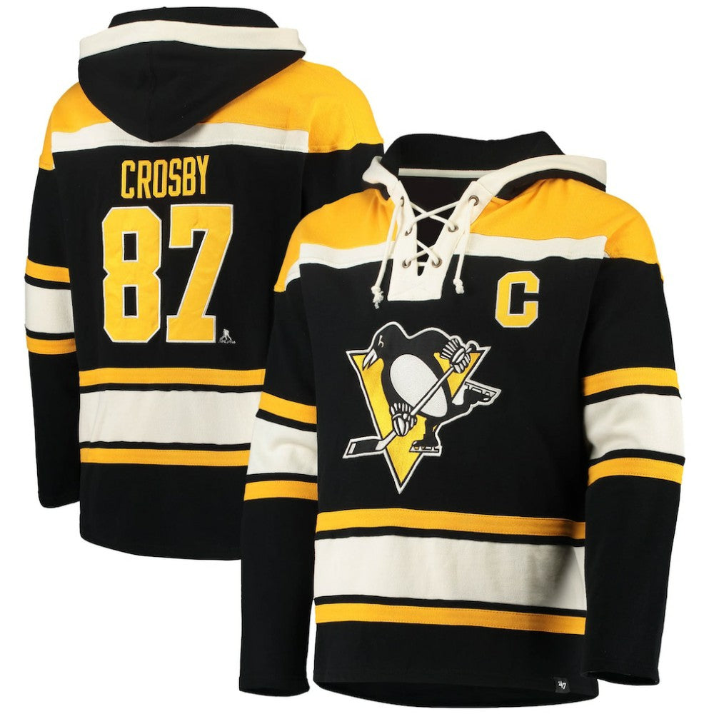 NHL Sidney Crosby Pittsburgh Penguins '47 Player Name & Number Lacer Pullover Hoodie - Black