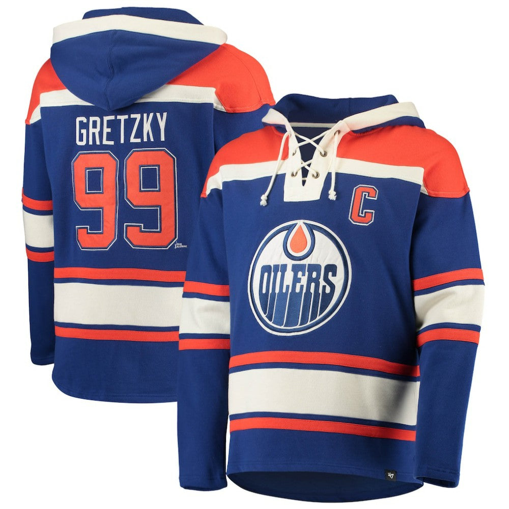 NHL Wayne Gretzky Edmonton Oilers '47 Retired Player Name & Number Lacer Pullover Hoodie - Royal