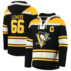 NHL Mario Lemieux Pittsburgh Penguins '47 Retired Player Name & Number Lacer Pullover Hoodie - Black