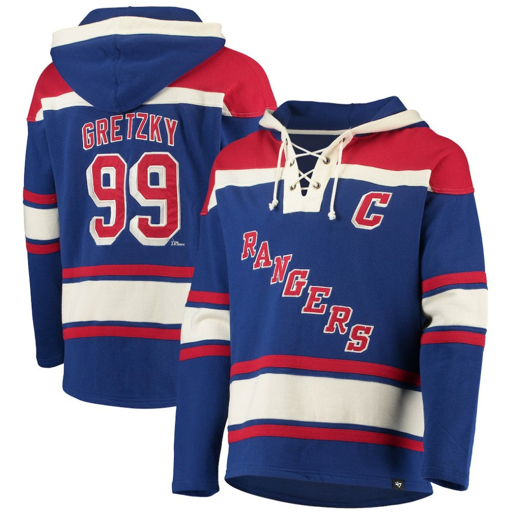 NHL Wayne Gretzky New York Rangers '47 Retired Player Name & Number Lacer Pullover Hoodie - Blue