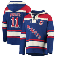 NHL Mark Messier New York Rangers '47 Retired Player Name & Number Lacer Pullover Hoodie - Blue