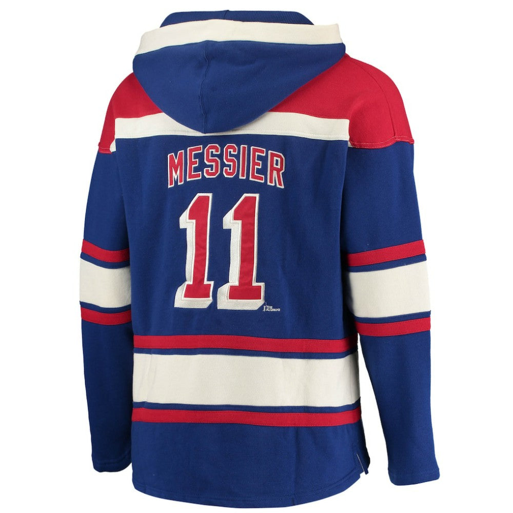 NHL Mark Messier New York Rangers '47 Retired Player Name & Number Lacer Pullover Hoodie - Blue