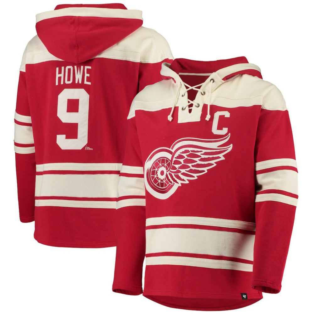 NHL Gordie Howe Detroit Red Wings '47 Retired Player Name & Number Lacer Pullover Hoodie - Red