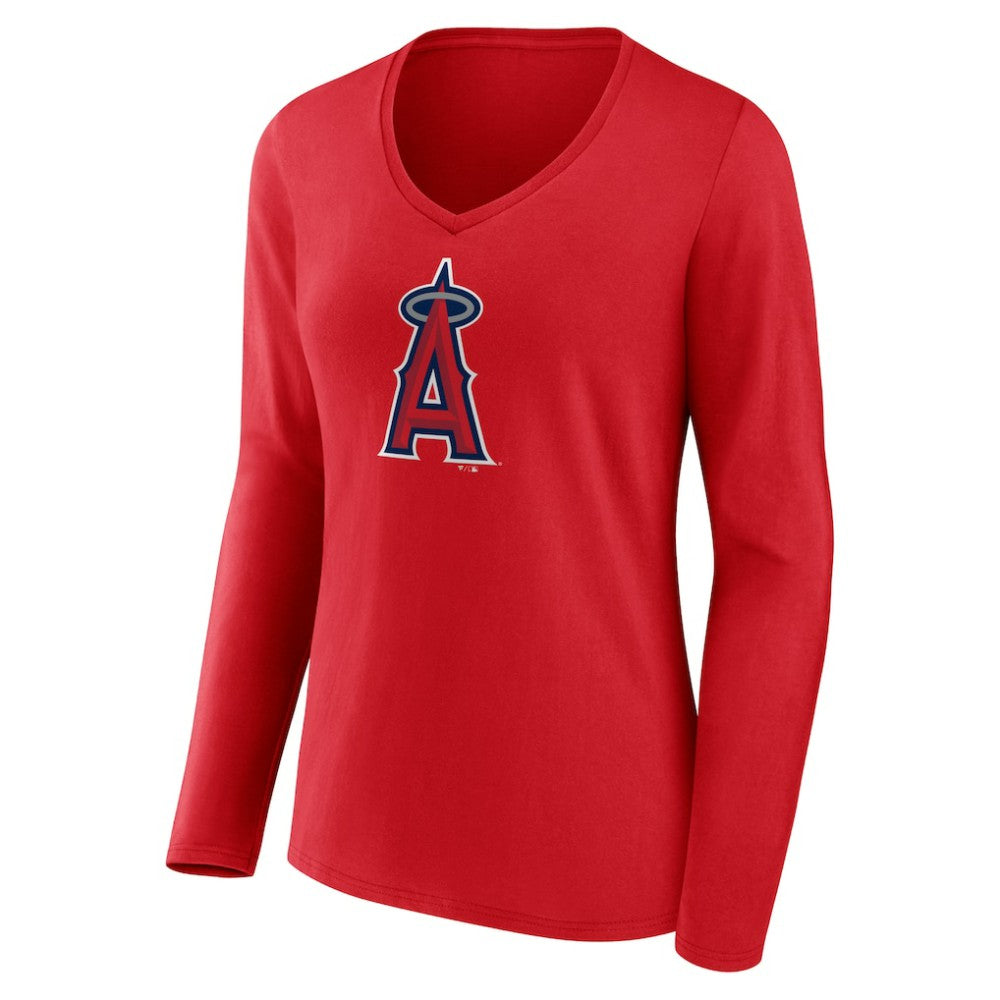 Los Angeles Angels Women's Official Logo Long Sleeve V-Neck T-Shirt - Red T-shirts