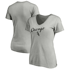 Chicago White Sox Fanatics Women's Team Logo Lockup V-Neck T-Shirt - Heathered Gray T-shirts