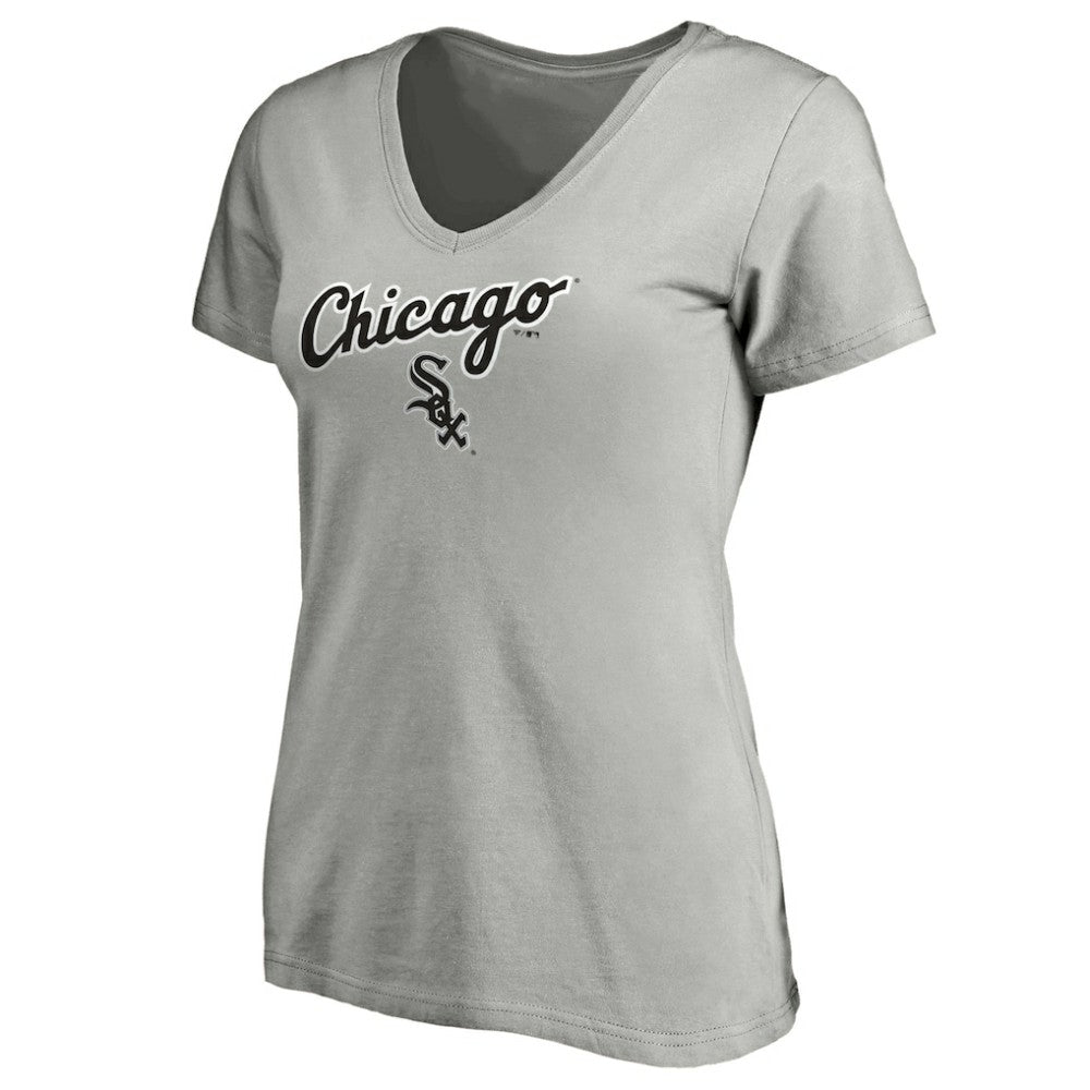 Chicago White Sox Fanatics Women's Team Logo Lockup V-Neck T-Shirt - Heathered Gray T-shirts
