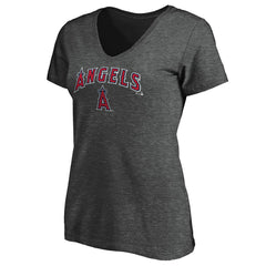Los Angeles Angels Fanatics Women's Team Logo Lockup V-Neck T-Shirt - Heathered Charcoal T-shirts