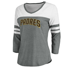 San Diego Padres Fanatics Women's Official Wordmark 3/4 Sleeve V-Neck T-Shirt - Heathered Gray/White T-shirts