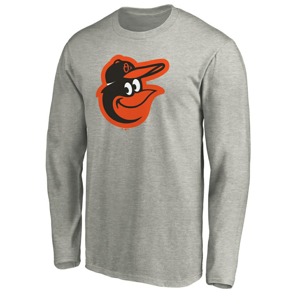 Baltimore Orioles Official Team Logo Long Sleeve T-Shirt - Heather Gray T-shirts