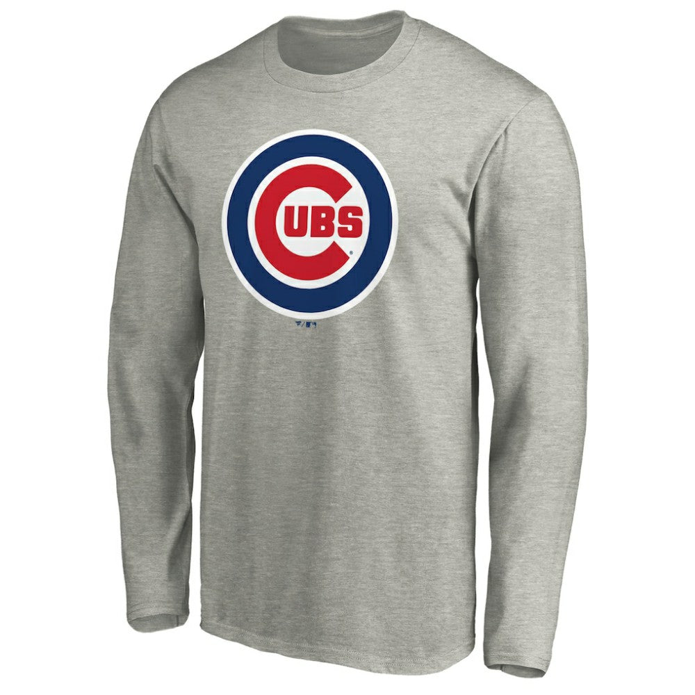 Chicago Cubs Official Team Logo Long Sleeve T-Shirt - Heather Gray T-shirts