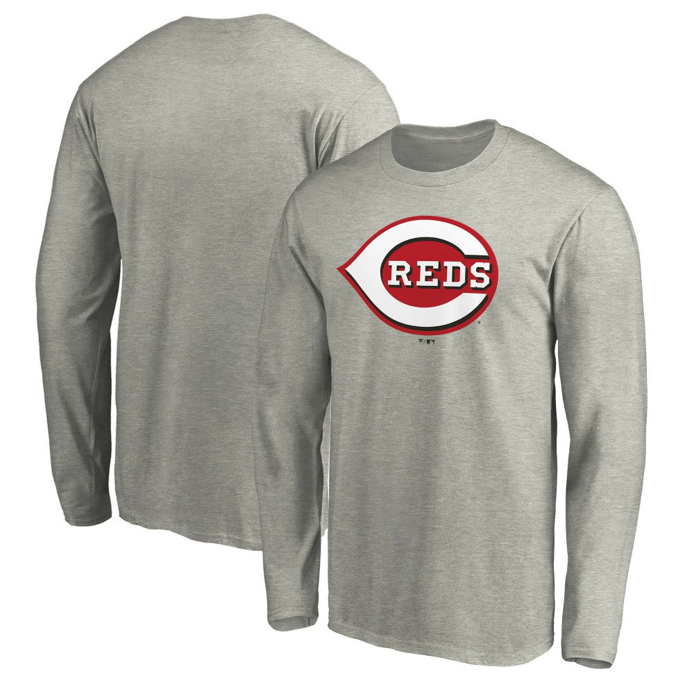Cincinnati Reds Official Team Logo Long Sleeve T-Shirt - Heather Gray T-shirts