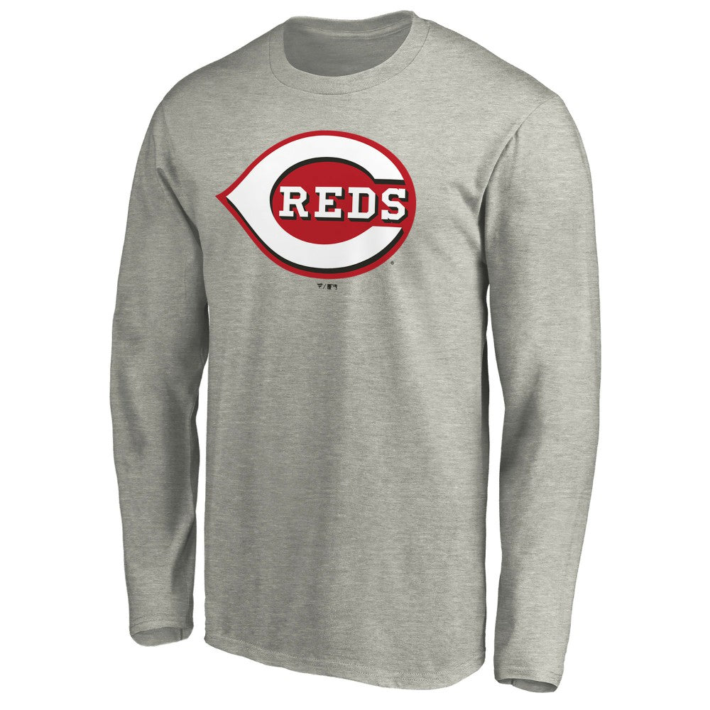 Cincinnati Reds Official Team Logo Long Sleeve T-Shirt - Heather Gray T-shirts