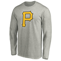 Pittsburgh Pirates Official Team Logo Long Sleeve T-Shirt - Heather Gray T-shirts