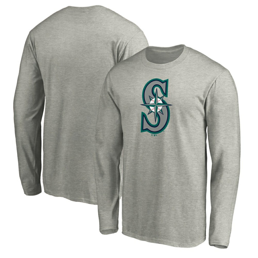 Seattle Mariners Official Team Logo Long Sleeve T-Shirt - Heather Gray T-shirts