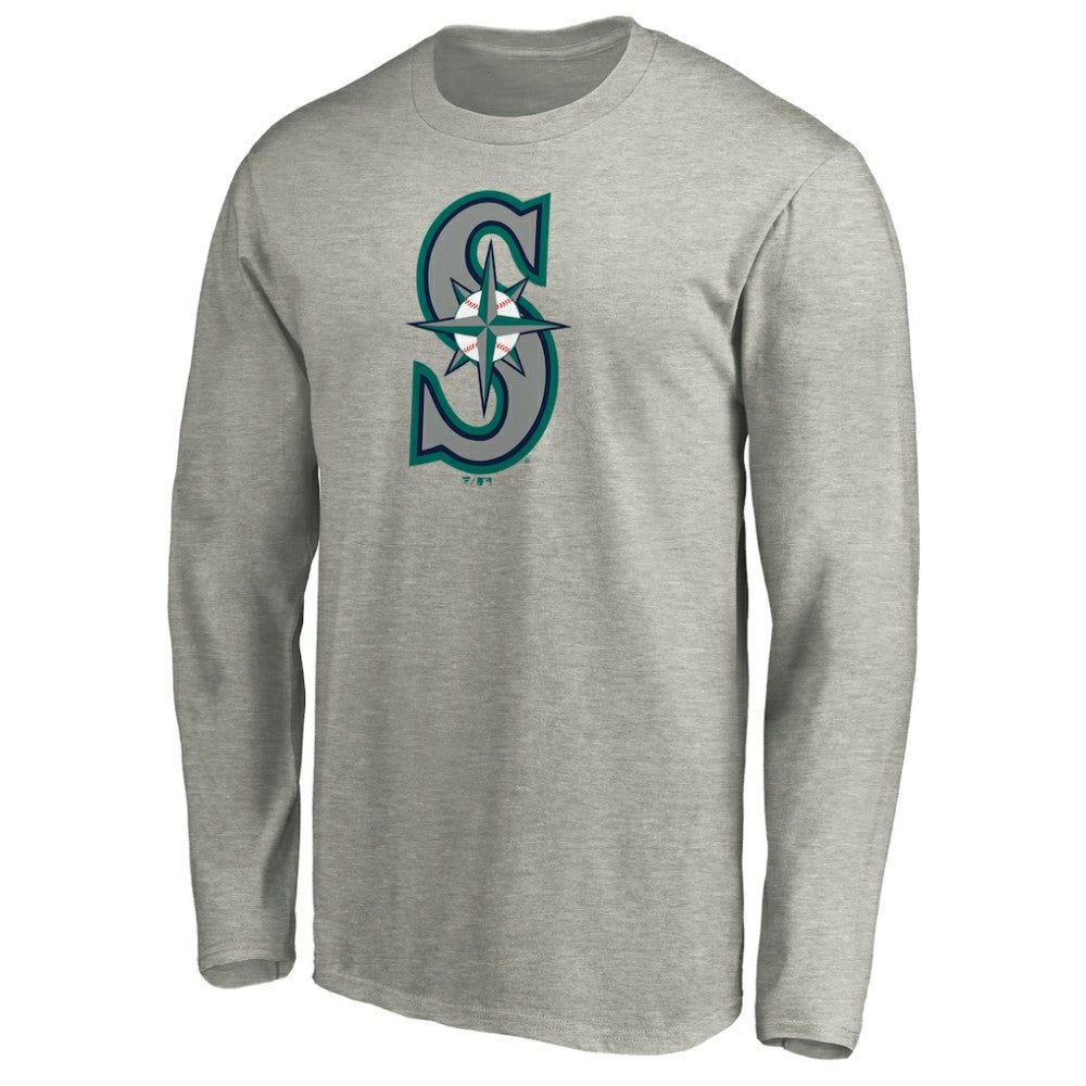 Seattle Mariners Official Team Logo Long Sleeve T-Shirt - Heather Gray T-shirts