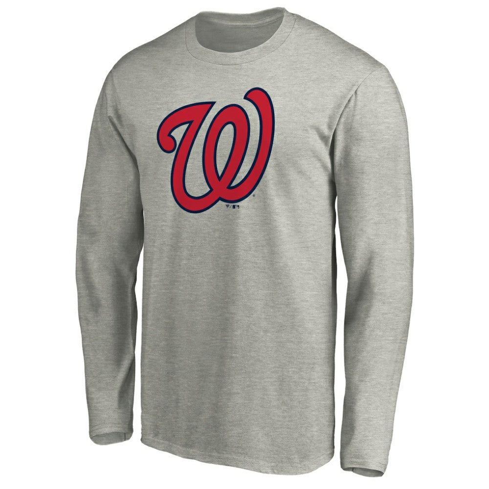 Washington Nationals Official Team Logo Long Sleeve T-Shirt - Heather Gray T-shirts