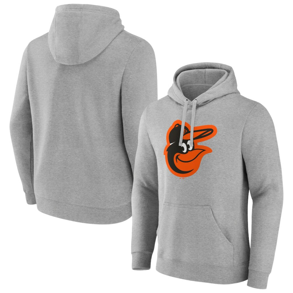 Baltimore Orioles Official Logo Fitted Pullover Hoodie - Heather Gray Hoodies