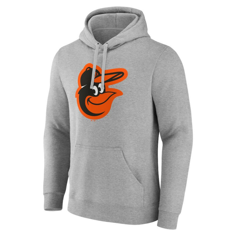 Baltimore Orioles Official Logo Fitted Pullover Hoodie - Heather Gray Hoodies