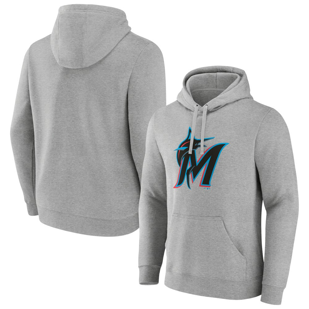 Miami Marlins Official Logo Fitted Pullover Hoodie - Heather Gray Hoodies