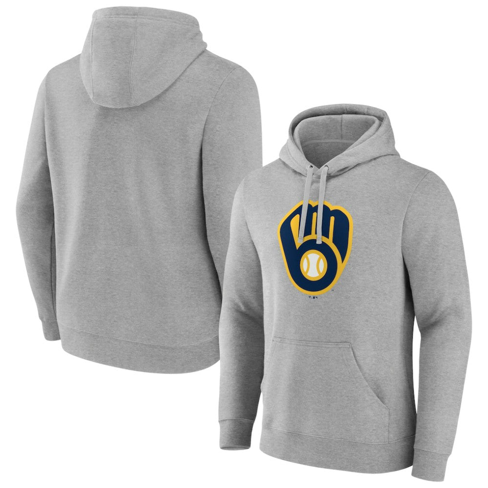Milwaukee Brewers Official Logo Fitted Pullover Hoodie - Heather Gray Hoodies