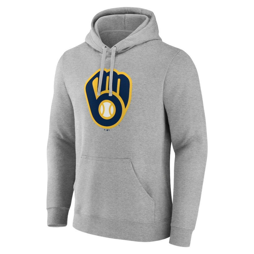 Milwaukee Brewers Official Logo Fitted Pullover Hoodie - Heather Gray Hoodies
