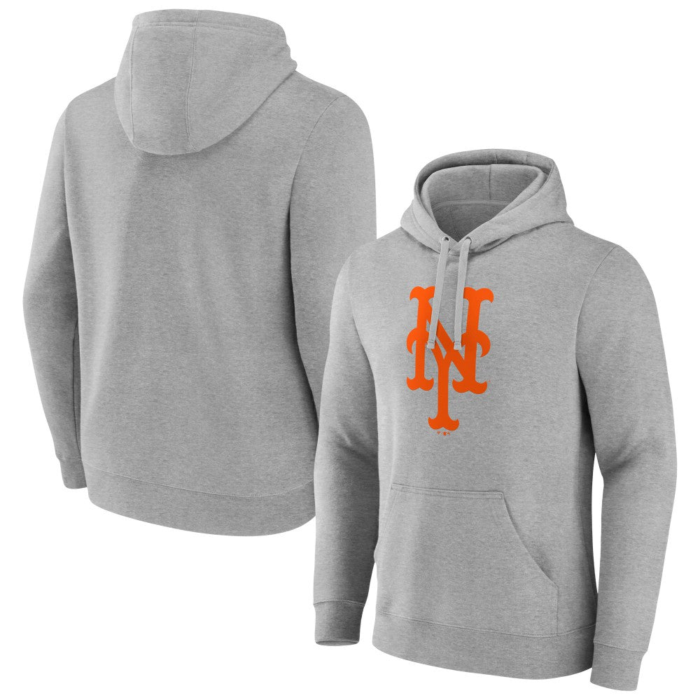 New York Mets Official Logo Fitted Pullover Hoodie - Heather Gray Hoodies