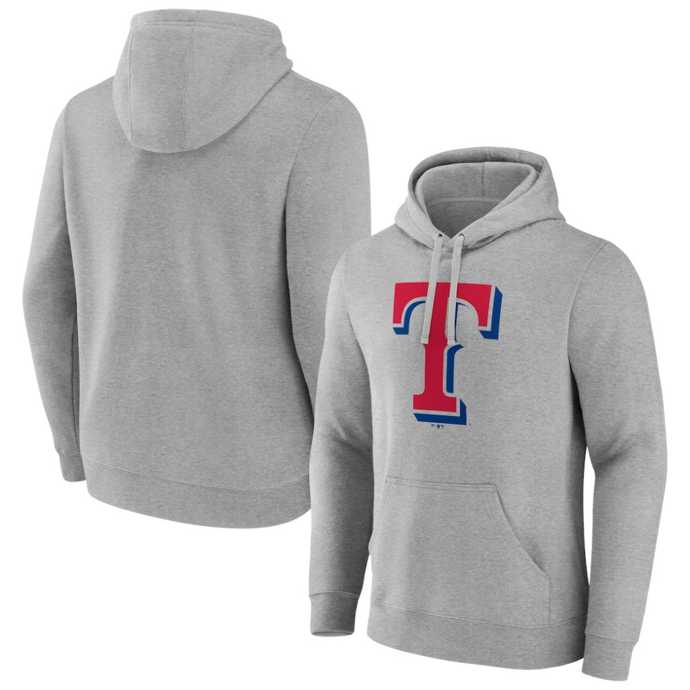 Texas Rangers Official Logo Fitted Pullover Hoodie - Heather Gray Hoodies