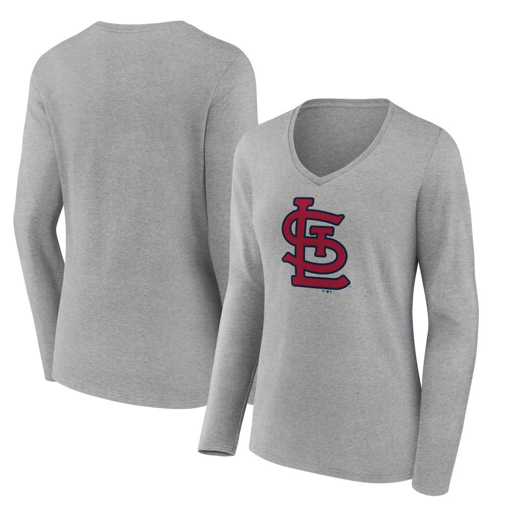 St. Louis Cardinals Women's Core Official Logo Long Sleeve V-Neck T-Shirt - Heather Gray T-shirts