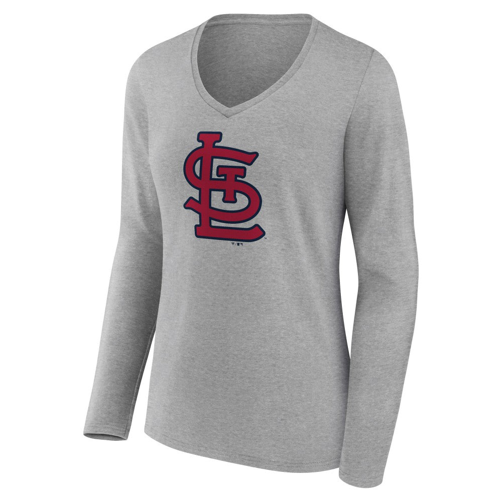 St. Louis Cardinals Women's Core Official Logo Long Sleeve V-Neck T-Shirt - Heather Gray T-shirts