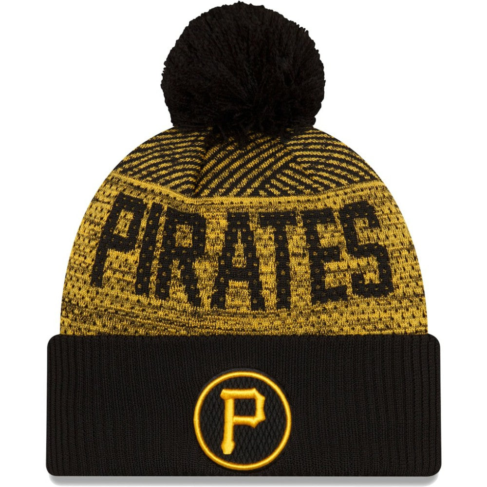Pittsburgh Pirates New Era Authentic Collection Sport Cuffed Knit Hat with Pom - Black Hats