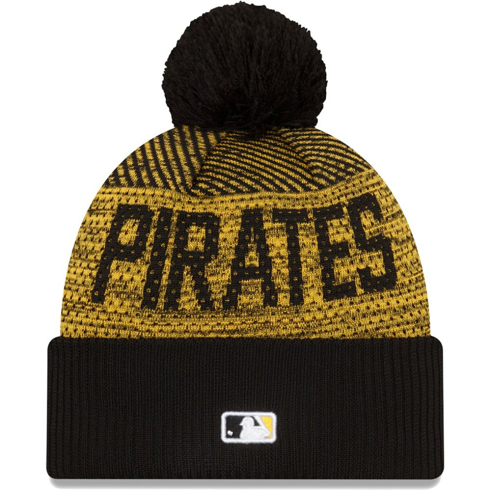 Pittsburgh Pirates New Era Authentic Collection Sport Cuffed Knit Hat with Pom - Black Hats