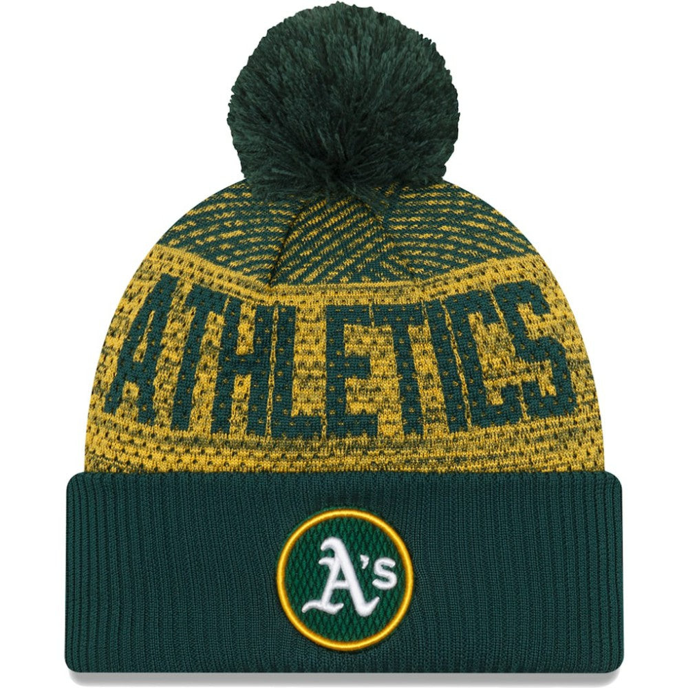 Athletics New Era Authentic Collection Sport Cuffed Knit Hat with Pom - Green Hats