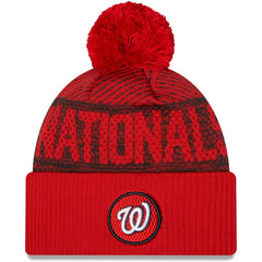 Washington Nationals New Era Authentic Collection Sport Cuffed Knit Hat with Pom - Red Hats