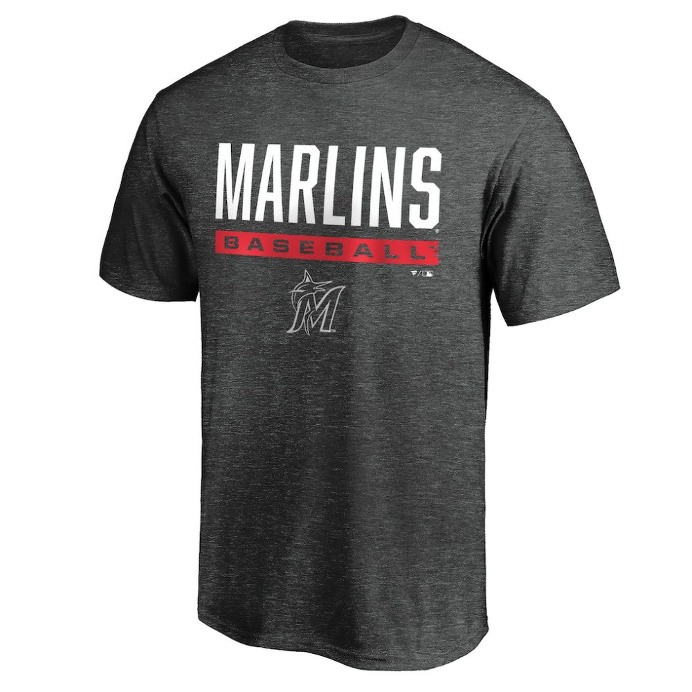 Miami Marlins Win Stripe Logo T-Shirt II - Charcoal T-shirts