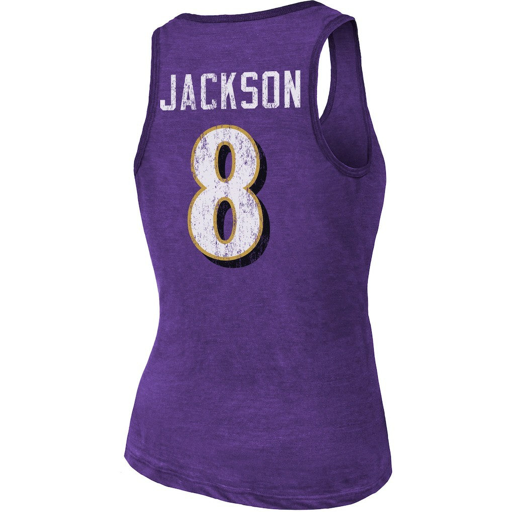 Lamar Jackson Baltimore Ravens Majestic Threads Women's Name & Number Tri-Blend Tank Top Heathered Purple